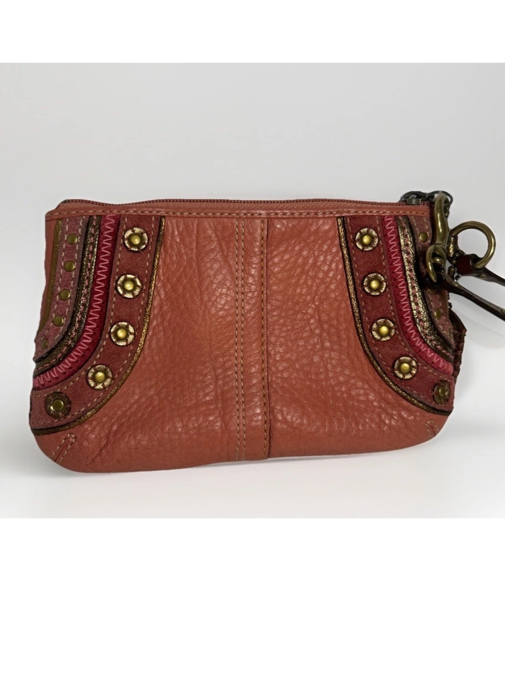 Vintage Coach Rose Pink Studded Pebbled Leather Wristlet - Picture 2 of 11